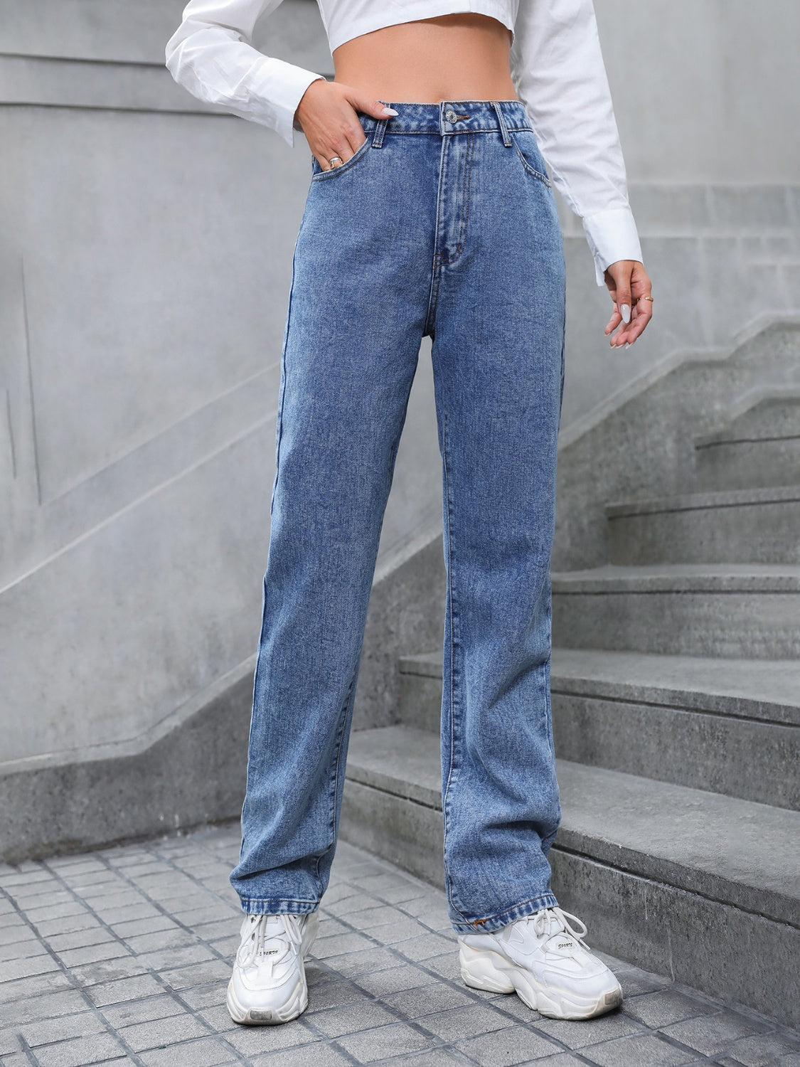 High Waist Straight Leg Jeans